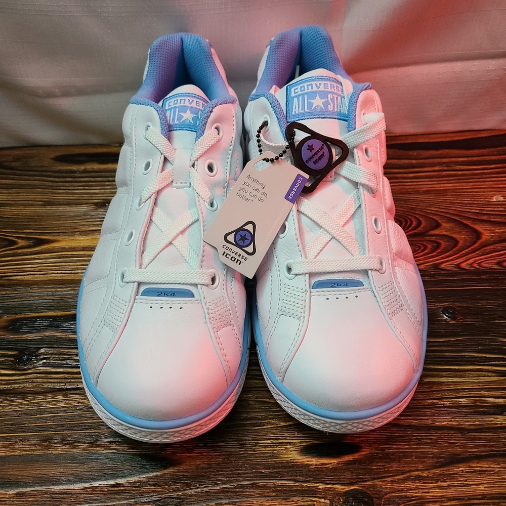 Converse All Star Chuck Taylor White and Blue Leather Sneakers Womens Size 10.5 - Picture 4 of 7